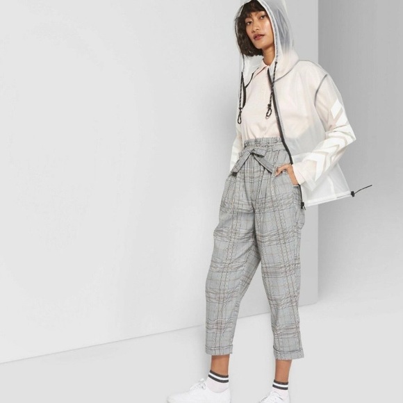 Wild Fable Black/White Plaid Houndstooth Paper Bag Waist Tapered Pants Size M - Picture 3 of 12